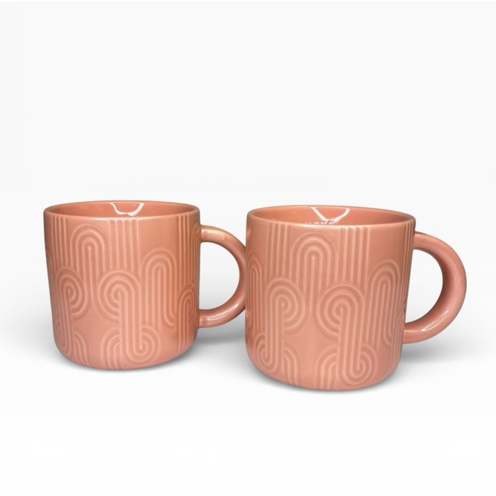 NEW Starbucks 2024 Embossed Curved Pastel Pink Pearlescent 14oz Mug‎ SET OF 2